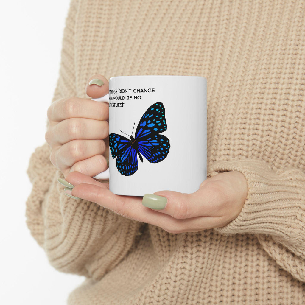 Blue Speckled Butterfly Mug | Ceramic Coffee Cup, Inspirational Quote